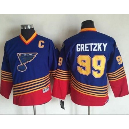 Blues #99 Wayne Gretzky Light Blue/Red CCM Throwback Stitched Youth NHL Jersey